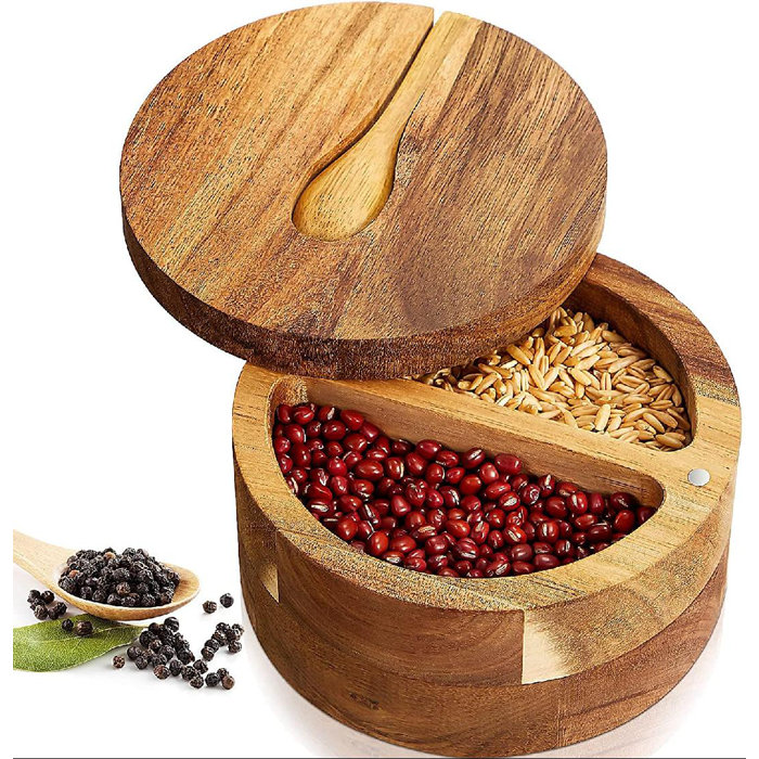 zhongshanginter Acacia Wood Salt And Pepper Container Cellar With Spoon